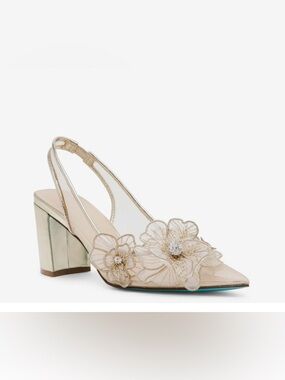 Betsey Johnson Gold Floral Embellished Slingback Heels Avi Pump